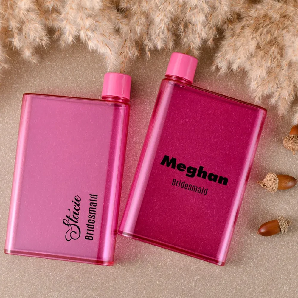 

Customized transparent flat water bottle with personalized name text leak-proof and portable travel sports and fitness gift