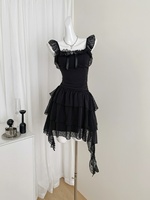 Summer Women Dark Academia Goth Dress Mini Square Collar Frock Evening Shoujo One-Piece Party Gyaru Coquette Graduation Design