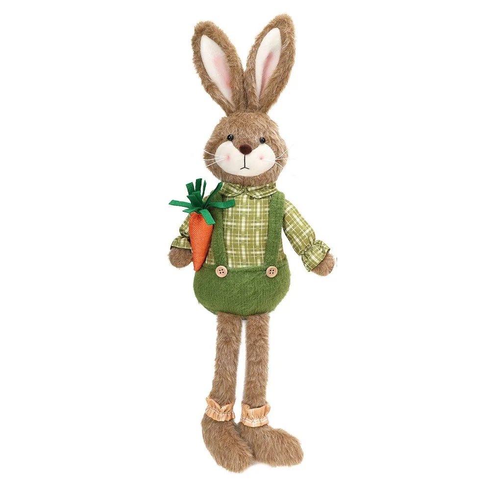 

Long Legged Easter Bunny Ornament Pastoral Style Soft Polyester Handmade Bunny Figurine Festival Adorable Rabbit Decor
