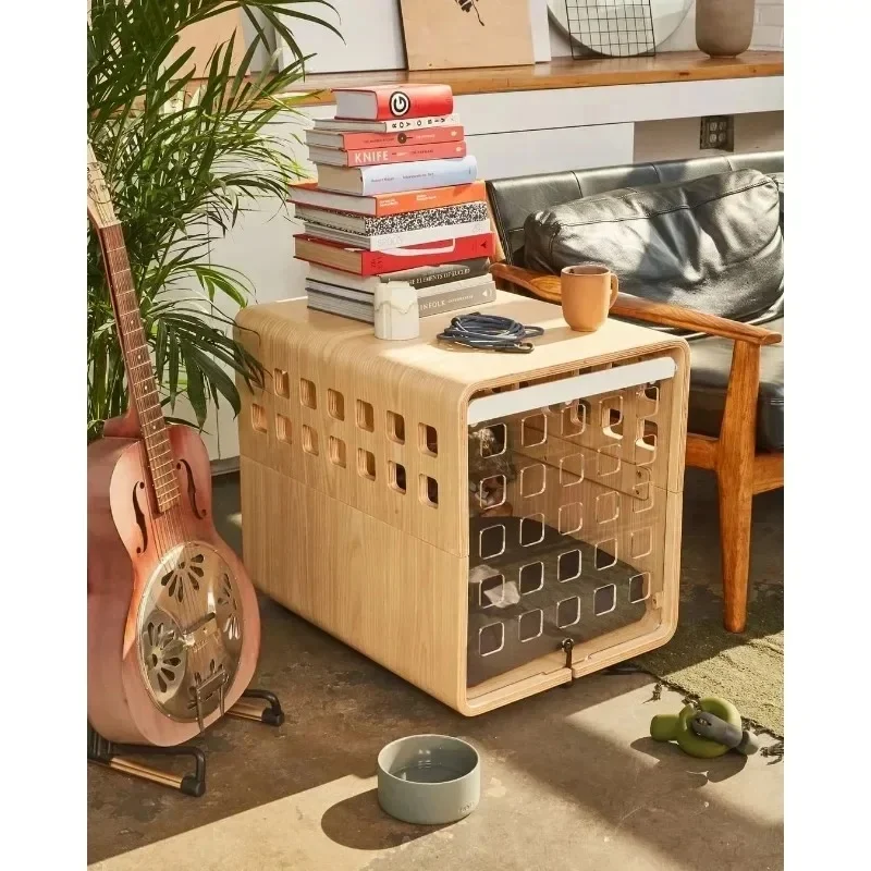 【Best-Selling】Modern Transparent Acrylic Collapsible Wooden Frame Furniture Kennel Dog Crate Bed Outdoor