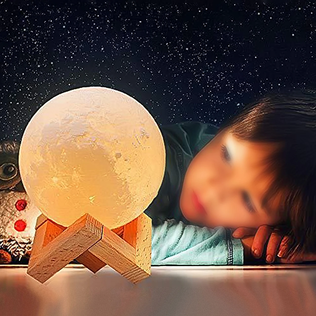 مصباح قمر ثلاثي الأبعاد، مصباح ليلي إبداعي بجانب السرير لغرفة النوم، هدية عيد ميلاد لأفضل صديق، ضوء نوم للأطفال مع حماية للعين #6