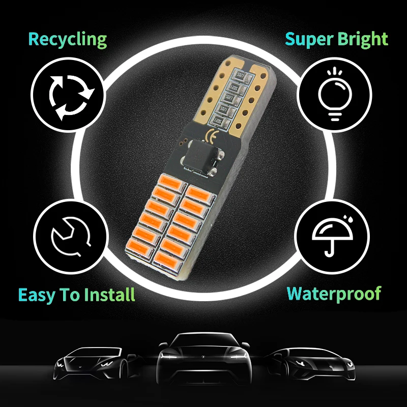 10pcs T10 4014 24SMD LED Bulb Canbus 5W5 Car W5W LED Signal Light 12V 24V 6000K Auto Wedge Side Interior Dome Reading Lamps