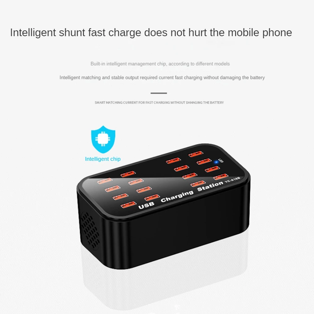 16 Port USB Charging Station Charging Station USB Charger for Car Headphones Multiple Devices Laptop Smartphones US Plug-ABFT