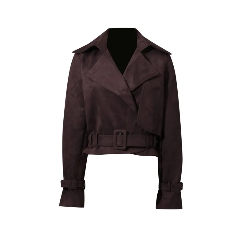 ZOCI سترات نسائية عتيقة بياقة مقلوبة مع وشاحات بقصة ضيقة عصرية عصرية ملابس الشارع معطف قصير أنيق لشتاء 2025