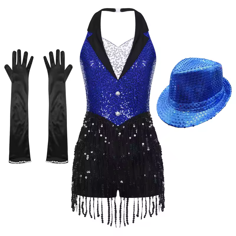 Women Modern Dance Dress Performance Costume Shiny Sequins Sleeveless Latin Jazz Tango Salsa Dance Leotard Bodysuit Dress Outfit - Image 12