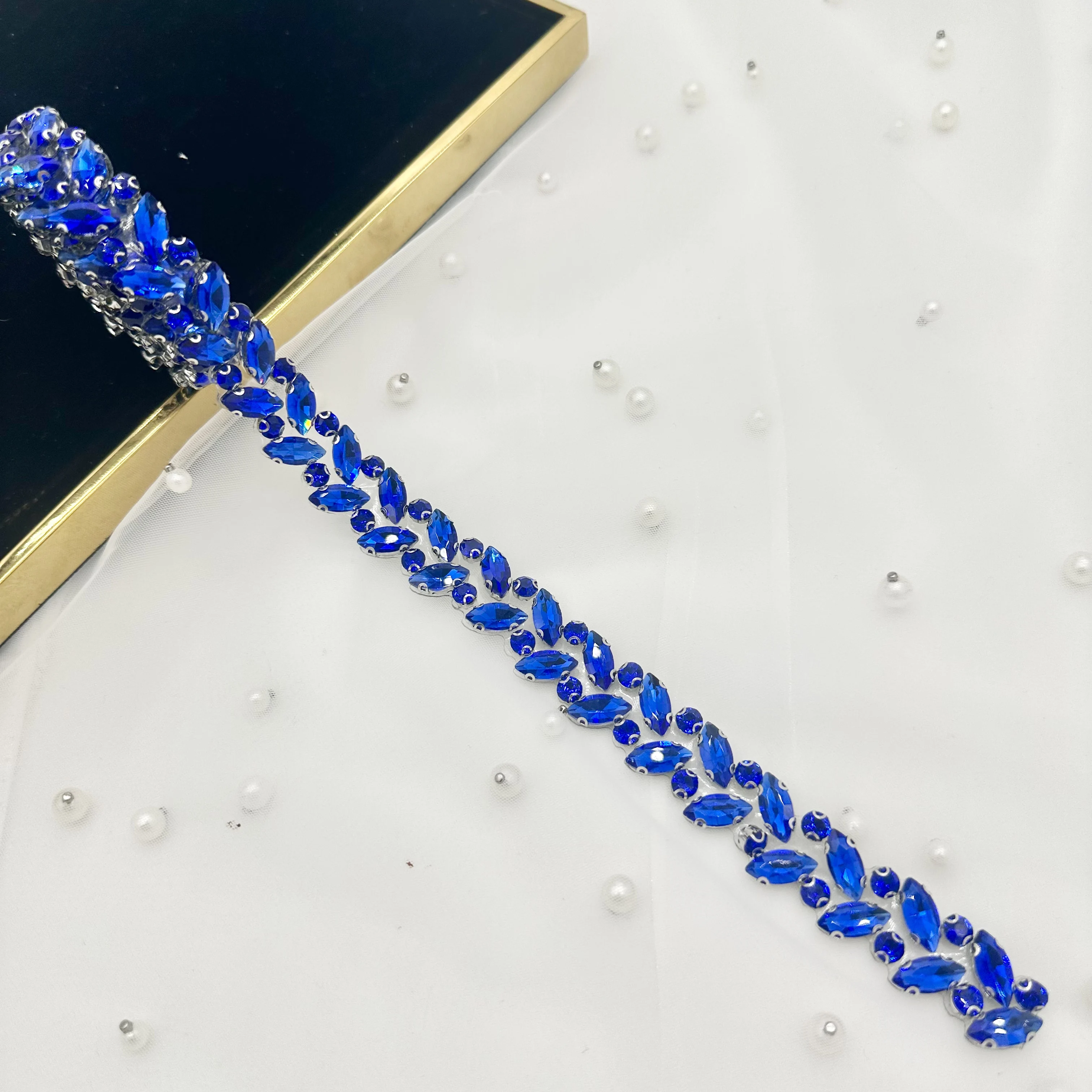 Blue Rhinestone Barcode Low-Temperature Glue Hand-Sewn DIY Beading Accessories for Women's Clothing Fashion Jewelry Decor