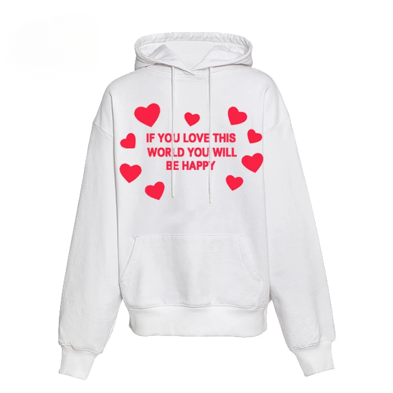 Love This World American Hoodie Loose Vintage Niche Couple Design High Quality Cotton Men's and Women's Pullover Hoodie