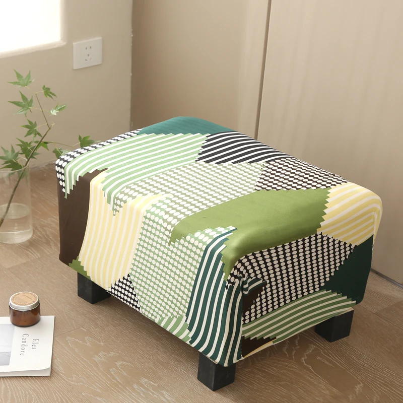 Fashion Print Stretch Footstool Cover Ottoman Slipcover Protector Pouffe Dustproof Rectangle Slipcover Elastic Fabric Home Decor