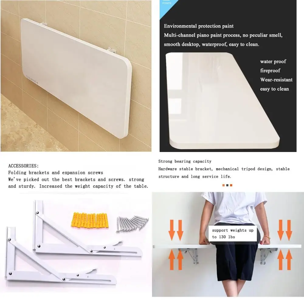 

Compact White Wall-Mounted Folding Desk with Stainless Steel Bracket for Laundry and Small Spaces