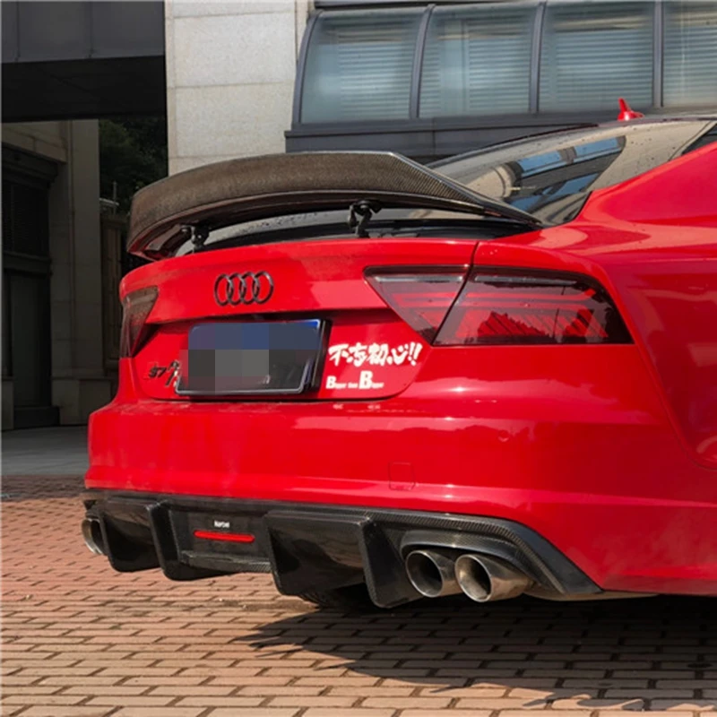 For Audi A7  Carbon Fiber R Style Rear Spoiler Trunk Wing 2011-2014 FRP Glossy black Forged carbon