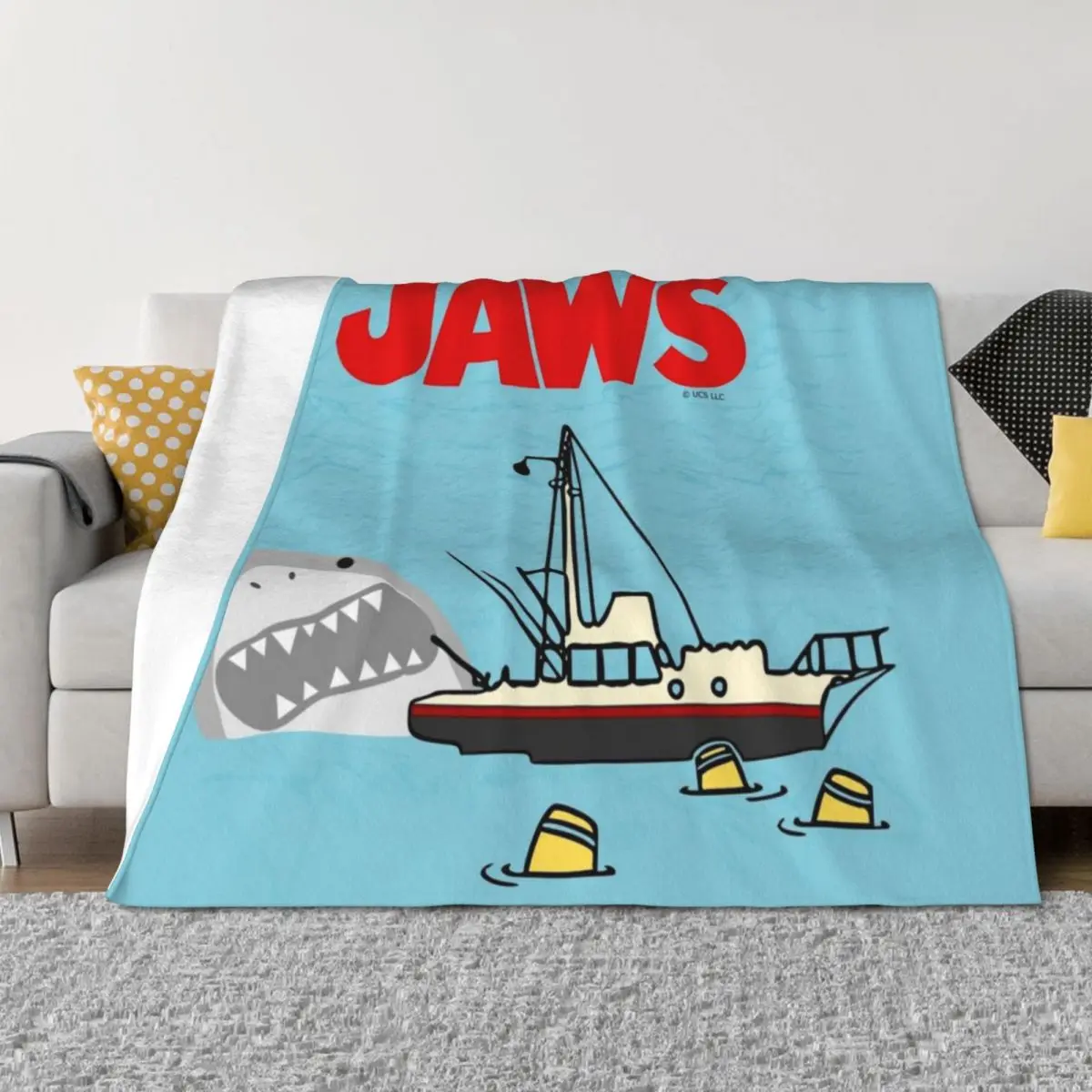 

Jaws Movie Fan Art , Shark Beside Boat , Gonna Need A Bigger Boat Throw Blanket Large Multi-Purpose blankets ands Blankets