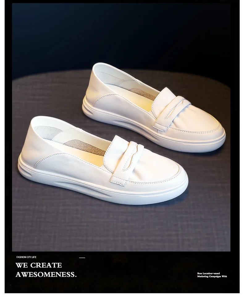 Chaussures blanches en cuir pour femmes, nouvelles chaussures de printemps et d'automne 2025, chaussures décontractées à un pied pour femmes enceintes, plates