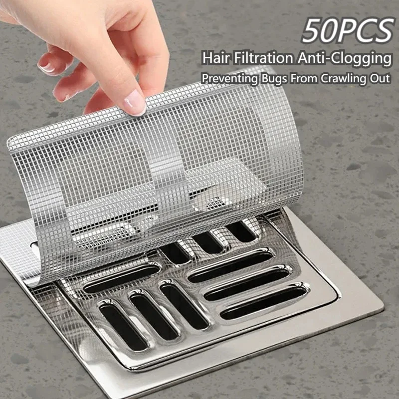 50Pcs Disposable Bathroom Floor Drain Sticker Shower Anti Blocking Hair Filter Mesh Covers Window Repair Bathroom Accessories