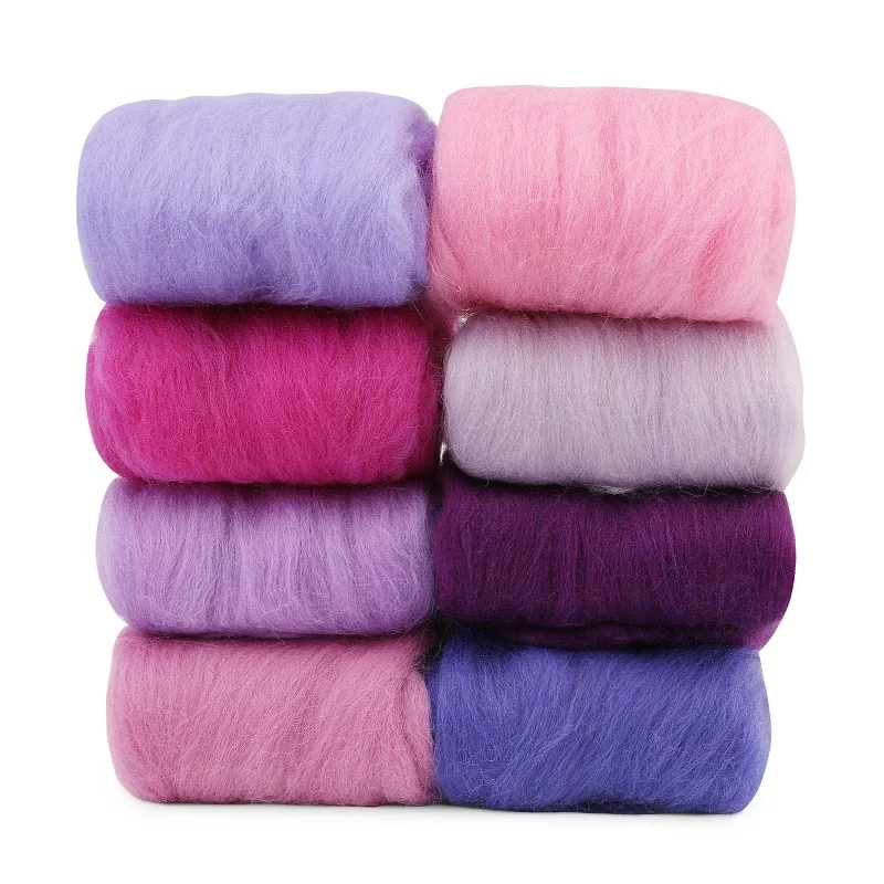 80g Wool Needle Felt Wool Kit of 8 Colours Wool Roving Felting Wool Dry Felting Needle Felt Wool Set for Starter DIY Wool Crafts