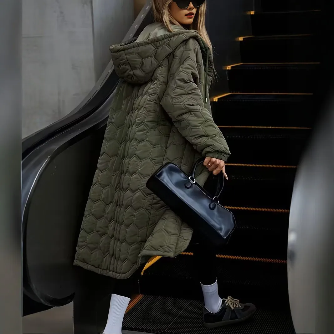 2026 Autumn. And Winter New Style Hooded. Long Cotton Coat For Women, Loose Mid-length Warm Cotton Jacket, Popular Style Prom