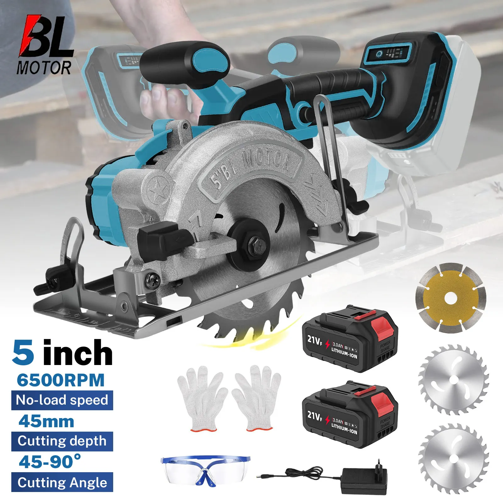 Scie circulaire sans fil 125 mm, scie électrique sans fil, machine à couper le bois réglable, scie à bois portative pour batterie Makita