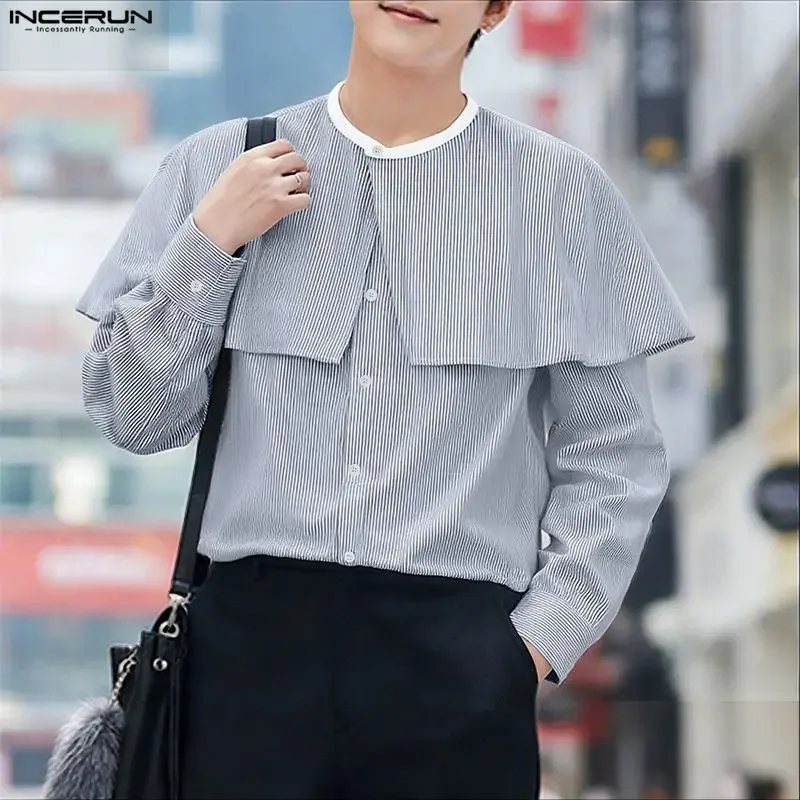 

INCERUN Men Striped Shirt Long Sleeve Button Casual Irregular Shirts Men Streetwear Loose 2026 Spring Fashion Tops Men Clothing