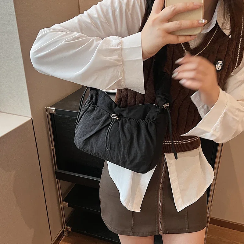 LEFTSIDE Design Nylon Small Cloth Shoulder Bag for Women 2024 Winter Trend Fashion Y2K New Underarm Bags Handbags and Purses