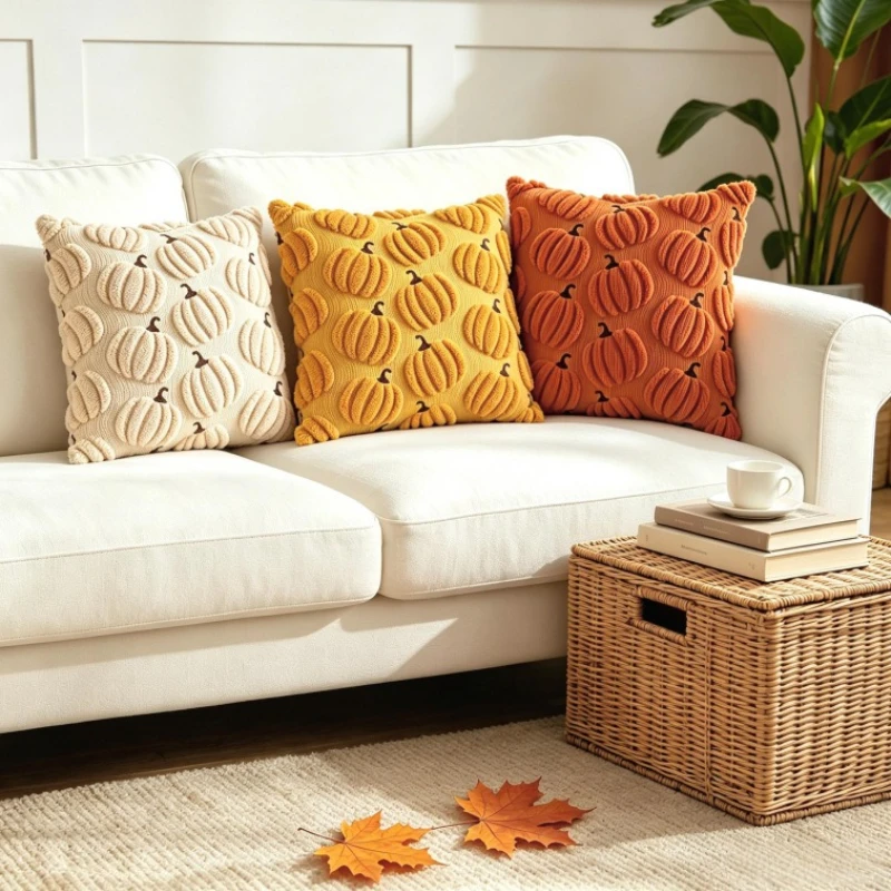 50X50/50X70CM Autumn Pumpkin Throw Pillow Cover Retro Embroidery Stamping Waist Cushion Cover Decor Home Decorative Pillowcase