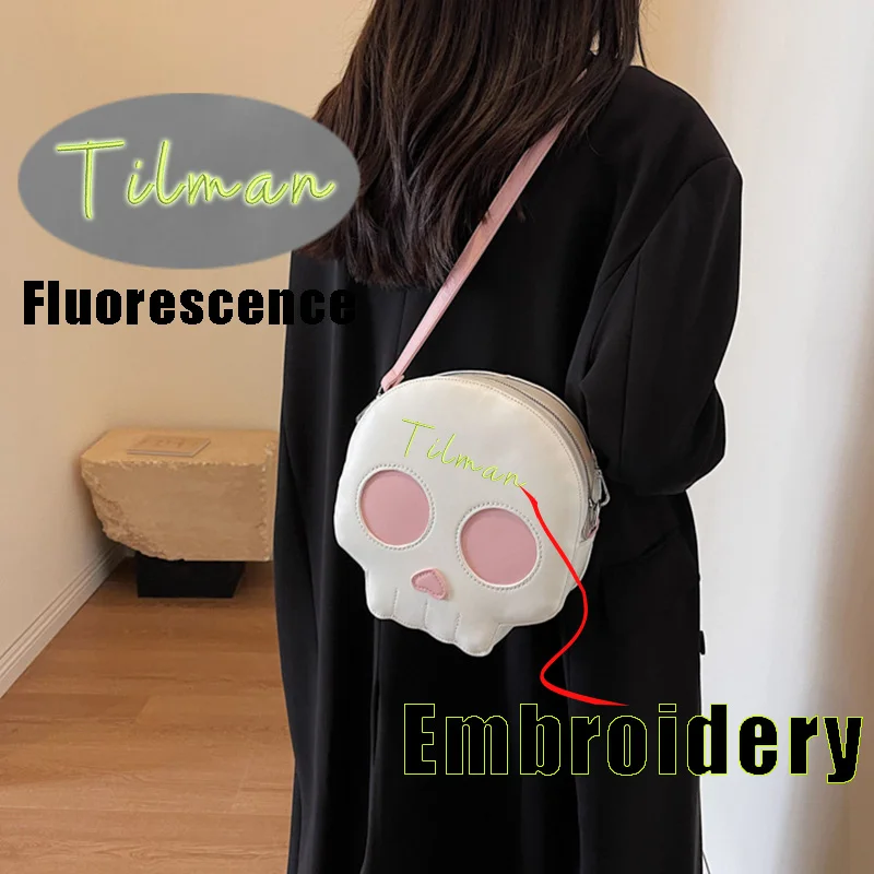 

Customized Fluorescent Embroidery Halloween Skull Shoulder Bag Ghost Ugly Cute Crossbody Bag PU Women's Small Round Bag