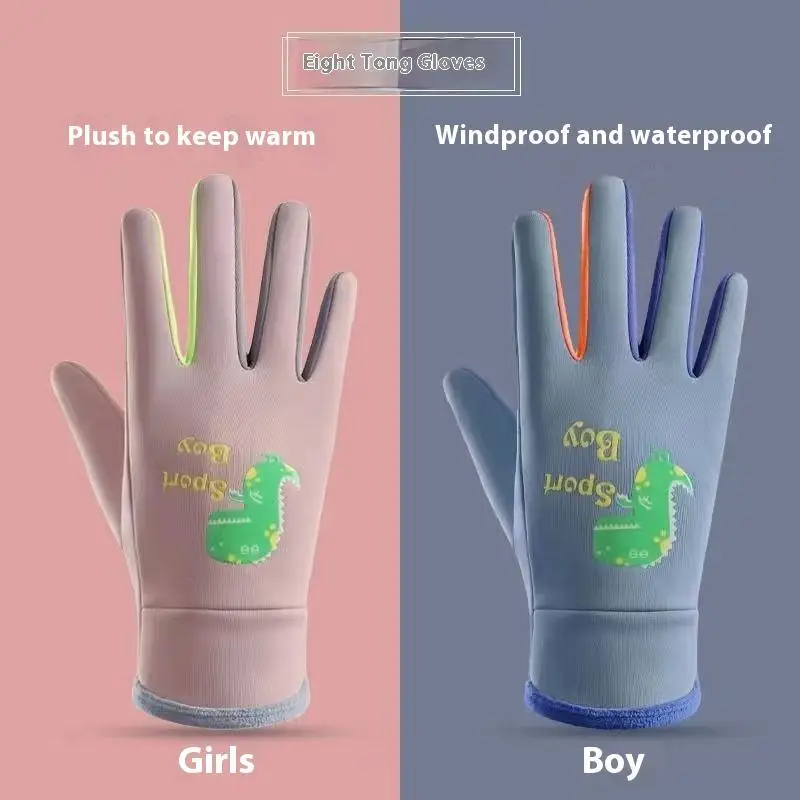 Guanti caldi per bambini Autunno Inverno Cartoon Dinosaur Ragazzi Ragazze Guanti idrorepellenti antivento da ciclismo all'aperto