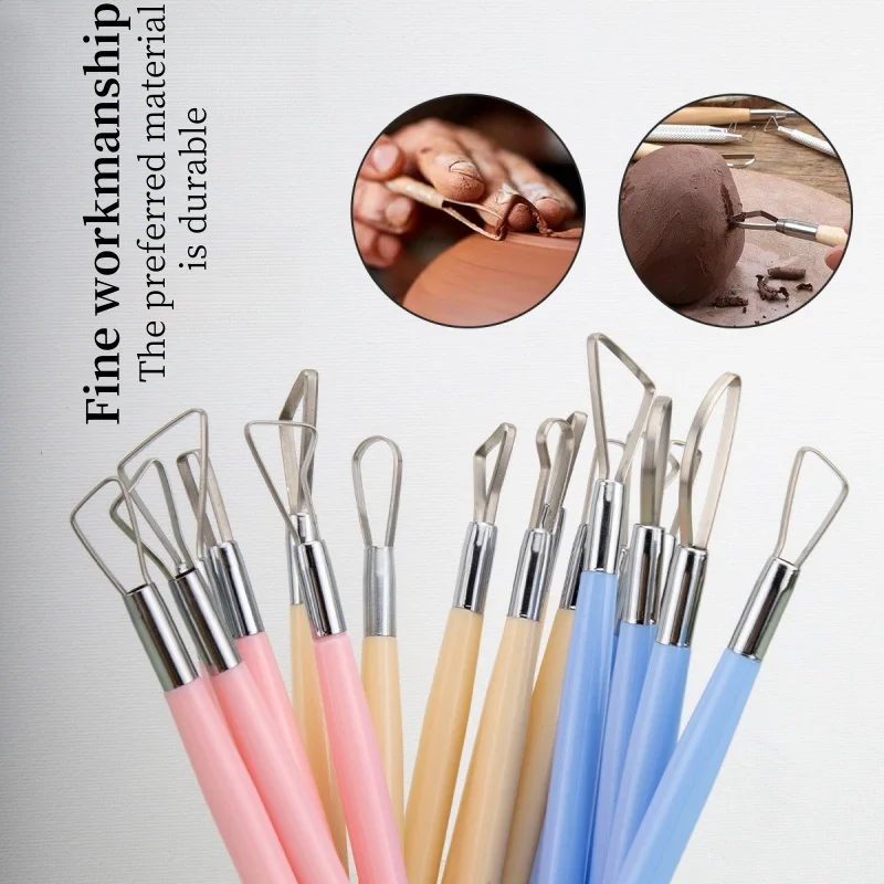6-teiliges Set Doppelseitige Flachdraht-Töpfermesser, Ton-Modellier- und Trimmwerkzeuge für DIY-Keramik, Öl-Ton und Skulpturmodellierung – Detail 4
