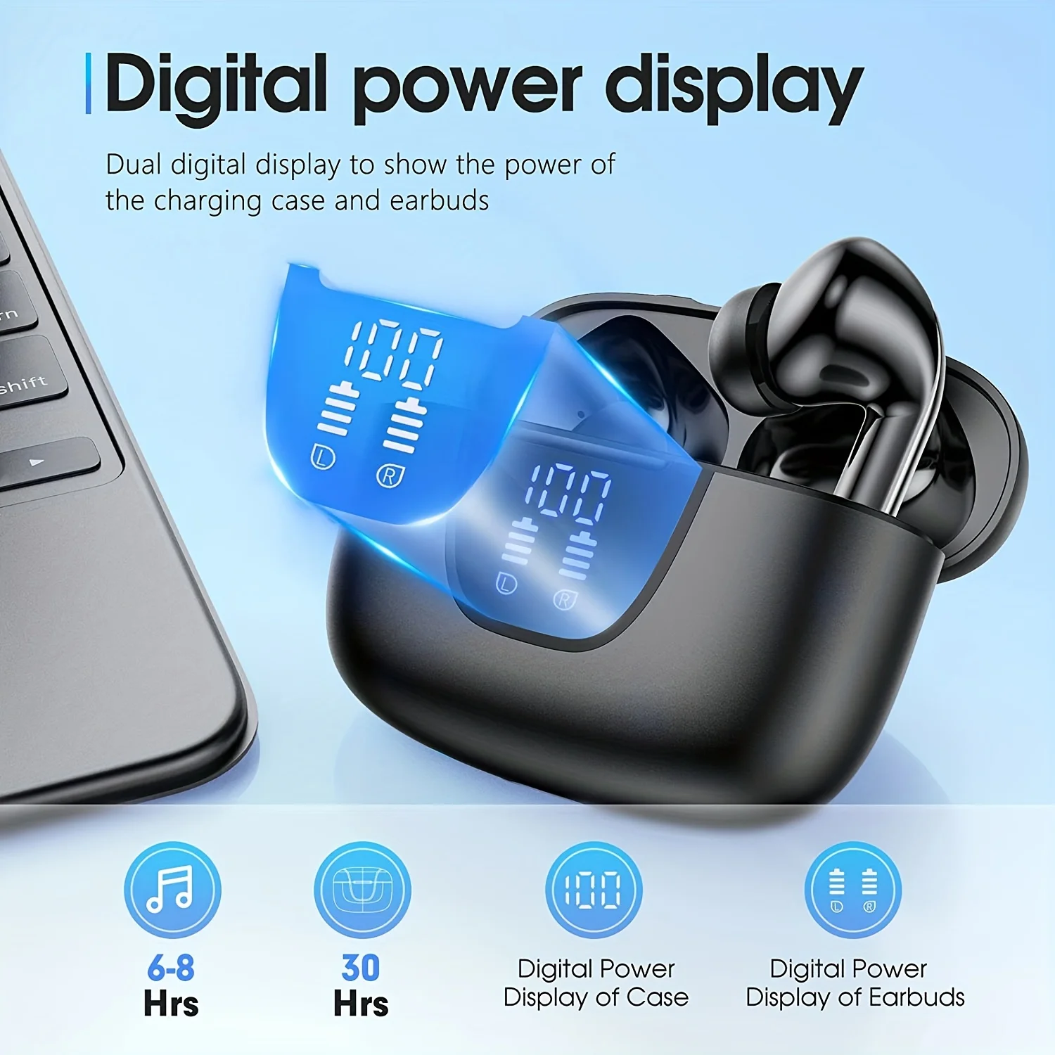 Auriculares TWS con cancelación activa de ruido LED, auriculares inalámbricos con Bluetooth, sonido Hifi, intrauditivos, ANC ENC, deportivos, para jugadores, iPhone