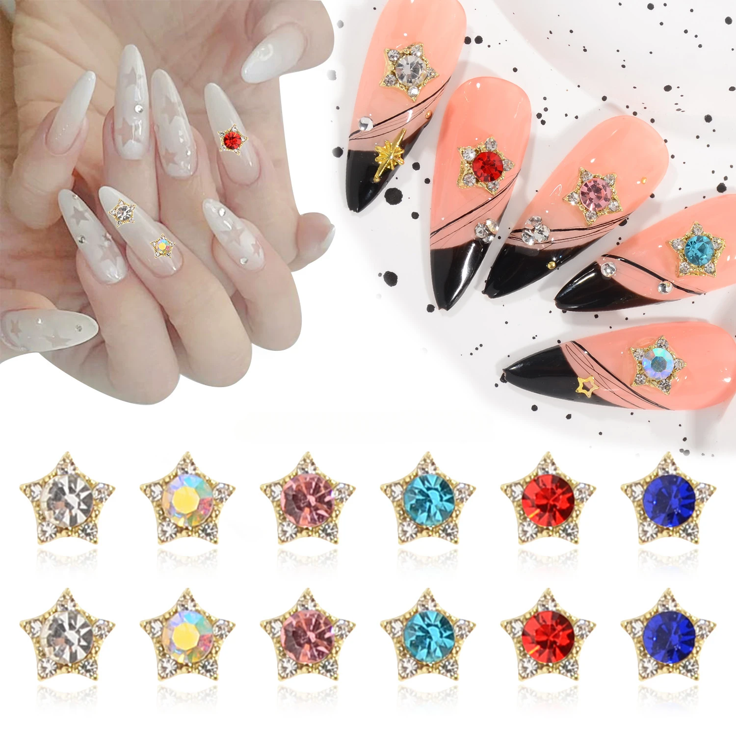 20pcs Colorful Rhinestone 3D Nail Art Accessories with Five-pointed Star Decoration 5-pointed Star Design