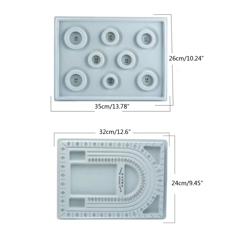 2Pcs Gray Flock Beads Tray Design Boards DIY Beading Bracelet Jewelry Tools