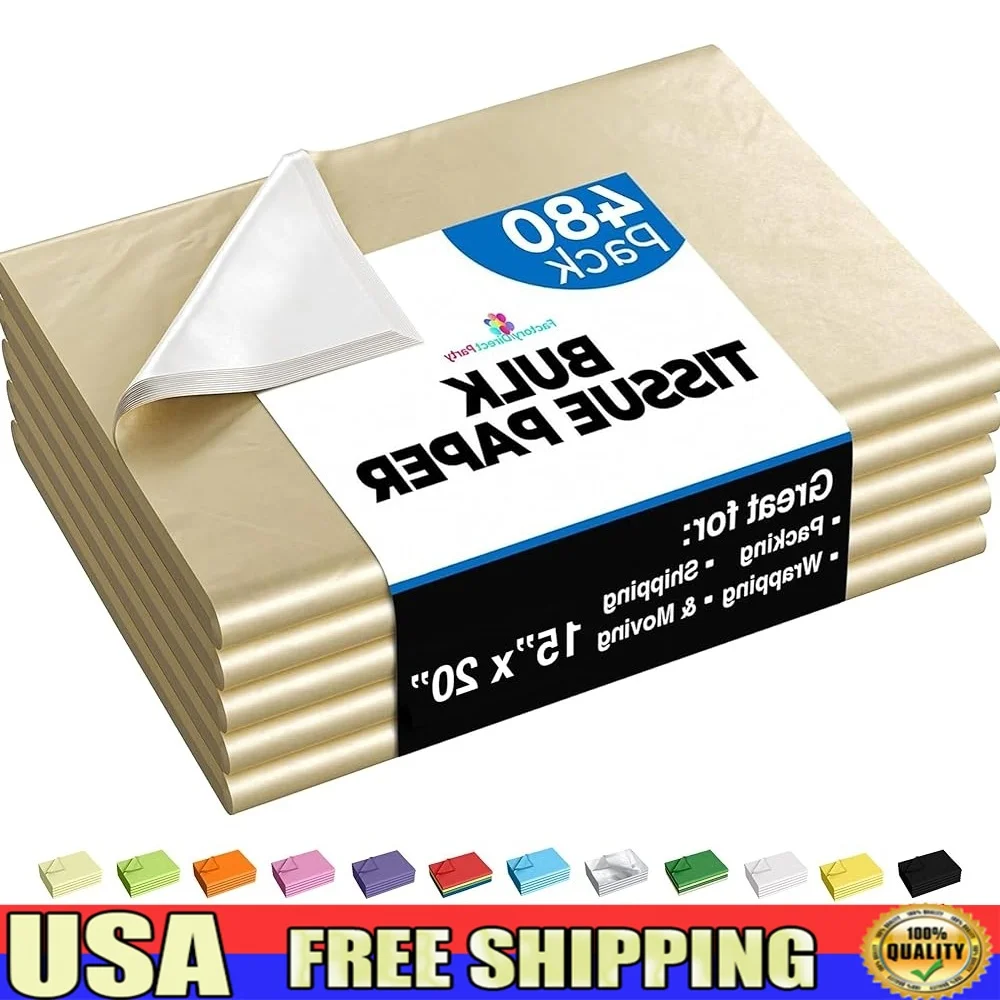 

Gold Tissue Paper 480 Sheets Bulk Packing Wrap Moving Shipping Cushioning Gifts Birthday Supplies