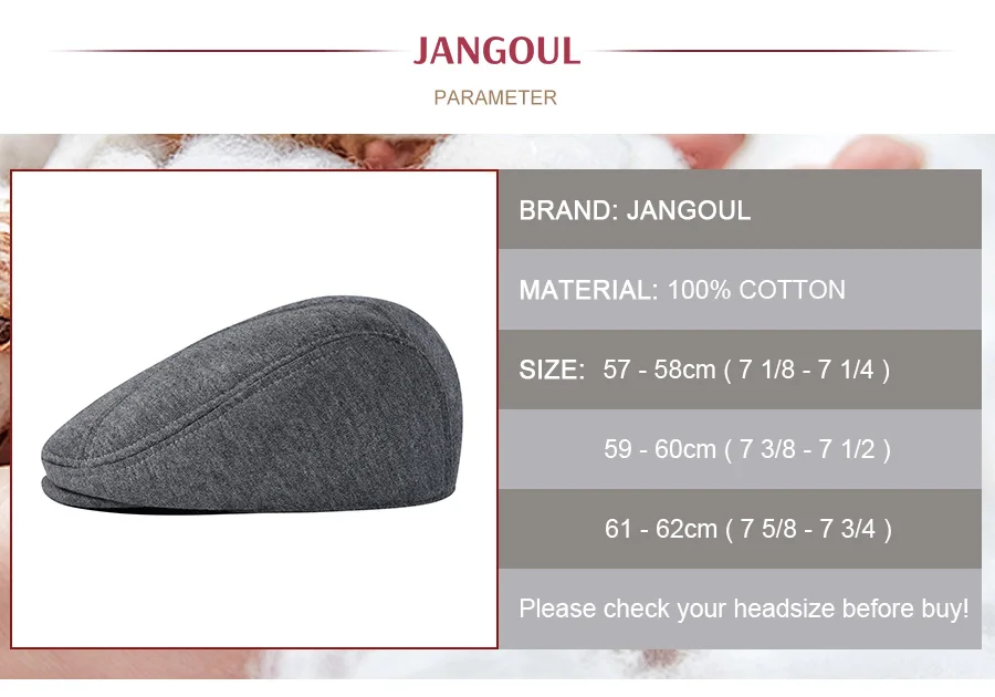 Jangoul Verstellbare Baskenmütze für Herren Sommer Frühling Newsboy Caps Klassische Retro Flatcap Vintage Brandneue Baumwoll-Ivy-Mütze 640 – Detail 3