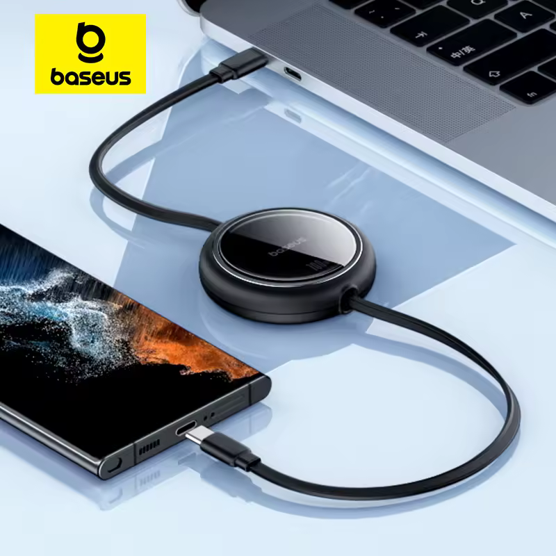 Câble USB C rétractable Baseus 100W pour MacBook iPad câble de chargeur rapide pour iPhone 17 16 Plus Pro Max Type C pour Xiaomi Samsung