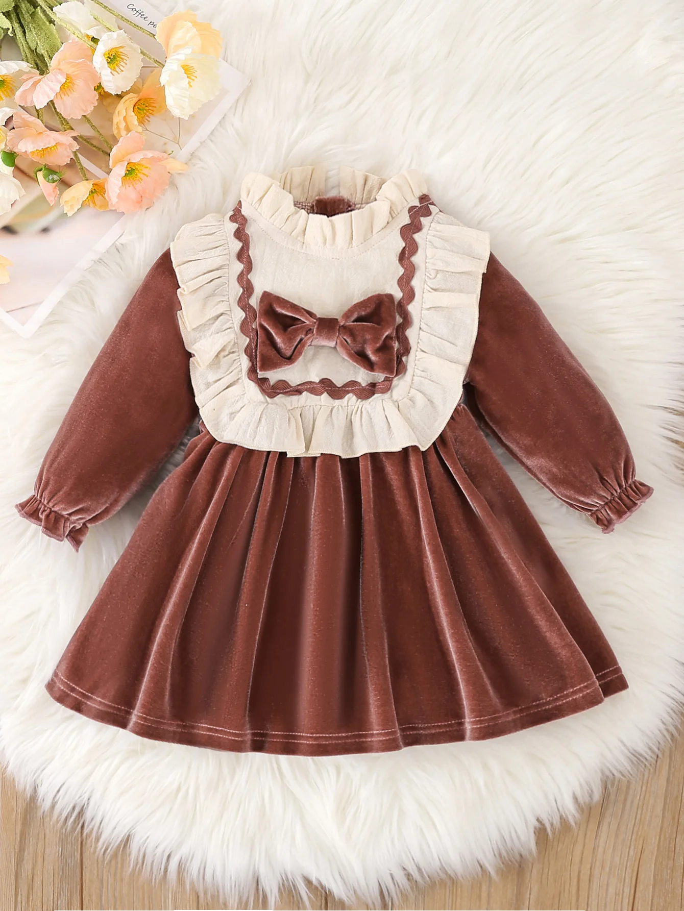 Kinder Herbst und Winter Kleider für Mädchen und Kleinkinder Baby Mädchen einfarbige Spitze Langarm Kleid