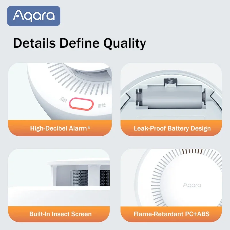Aqara マター煙探知機センサー火災警報器モニター Zigbee 3.0 サウンドアラートスマートホームセキュリティ Mi Home Homekit アプリと連携