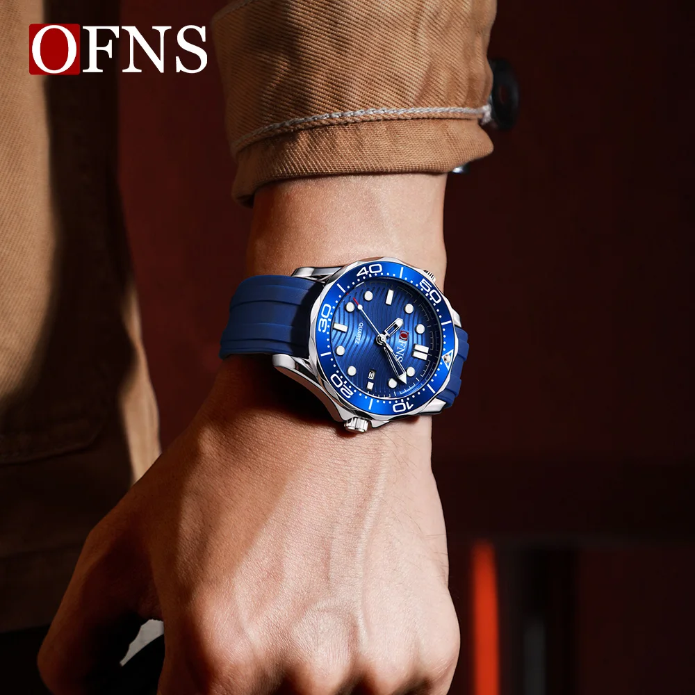 Модные OFNS 7102, роскошные мужские кварцевые часы, водостойкий календарь, ночник, мужские часы, вращающийся безель, мужские кварцевые часы