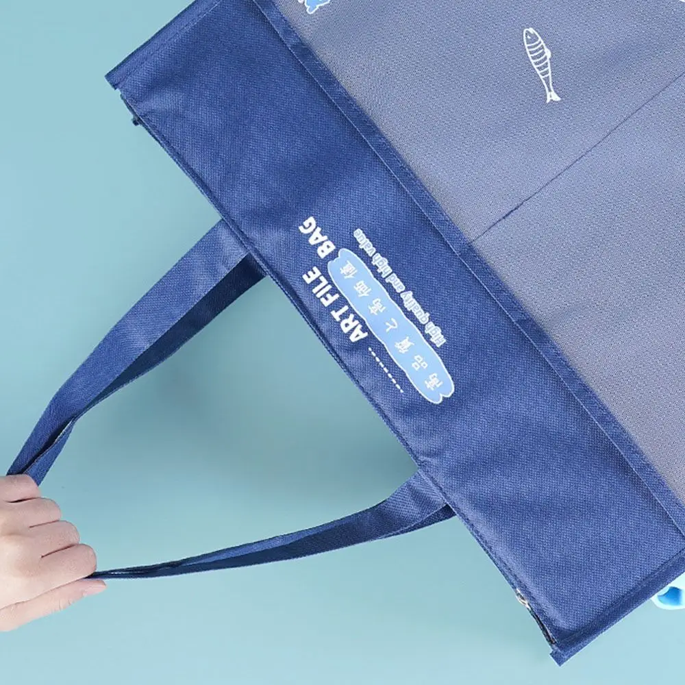 

Portable A3 Zipper Pouch Bag Large-capacity Canvas Document Book Bag Mesh with Handle Book Storage Bag School