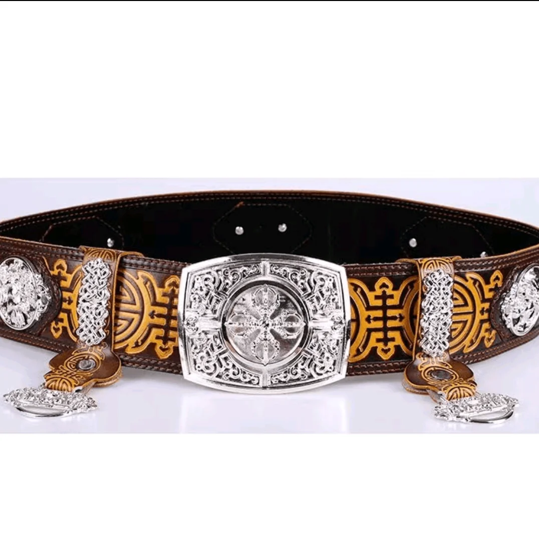 elegant-pure-leather-belt-with-white-bronze-buckle-for-men-mongolian-national-costume-accessory-with-lucky-pegasus-design