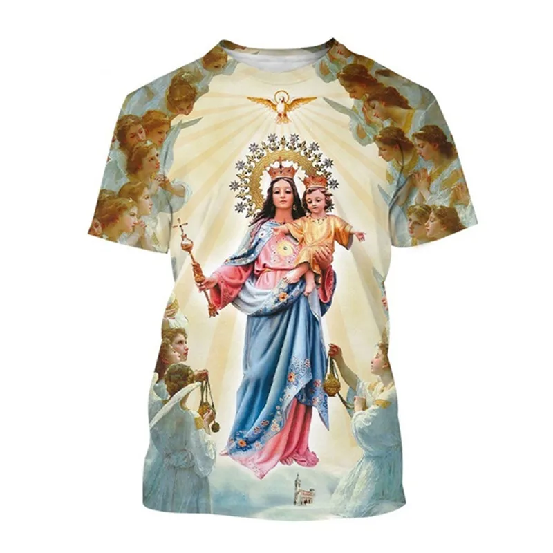 Ventilation In Summer Blessed Virgin Mary 3D Printing T Shirt Personality Fashion Faith Style Short Sleeved Men/Women Casual Str