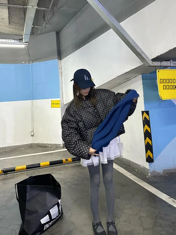 

Уникальная цветная женская пуховая куртка в горошек из хлопка в корейском стиле, весенняя модная уличная одежда, специальная серия, очень милая