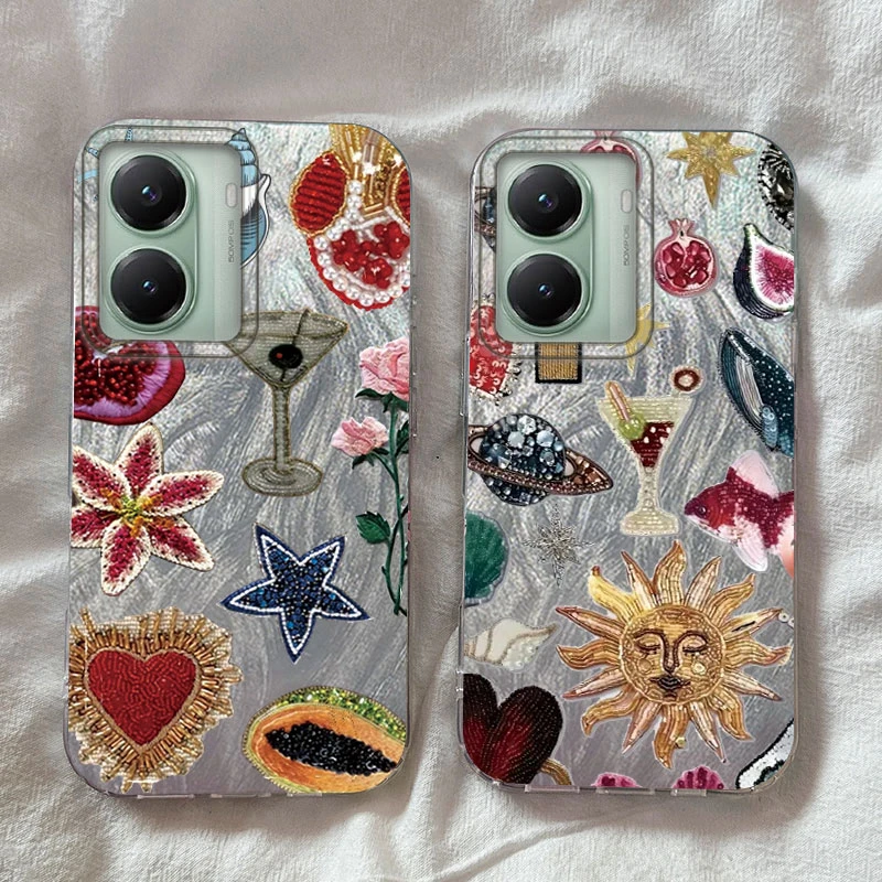 

Unique Beaded Heart Flower Pattern Phone Case For Xiaomi Poco X7 X6 X5 M6 PRO X3 NFC M5S C75 C71 C65 C61 Cover Collage Fundas