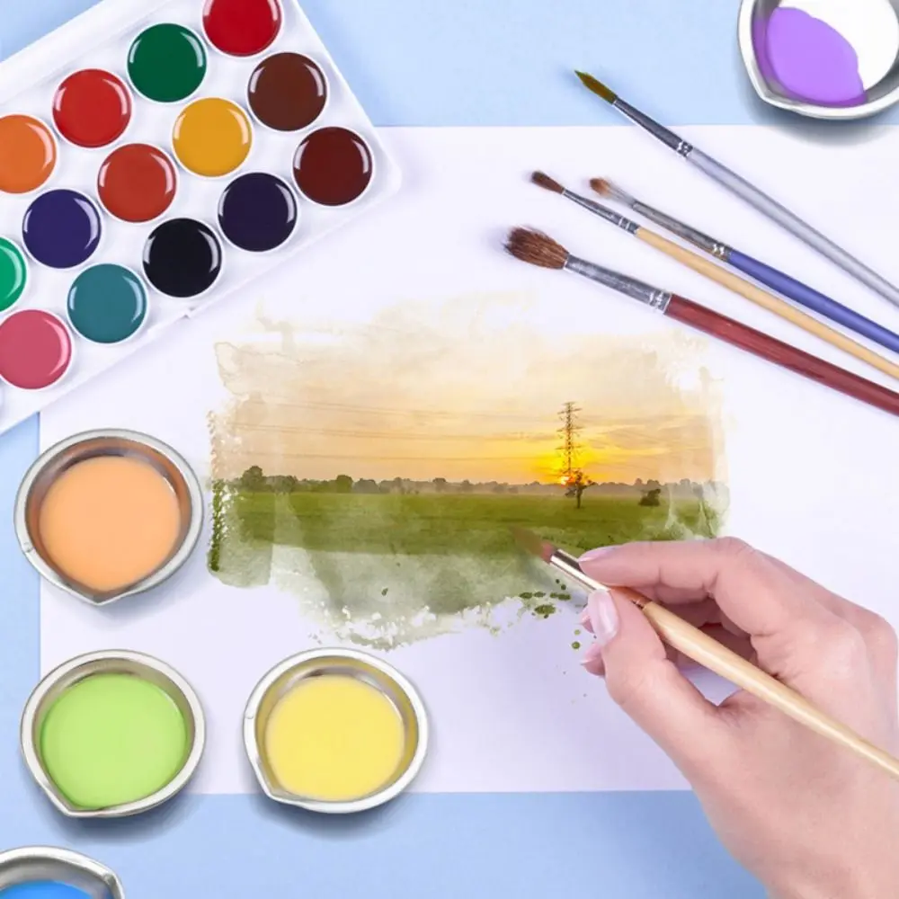 10pcs Stainless Steel Painting Color Bowls Drawing Tablets Mini Paint Color Mixing Cups Reusable Pallet Plate Pour Mouth Palette
