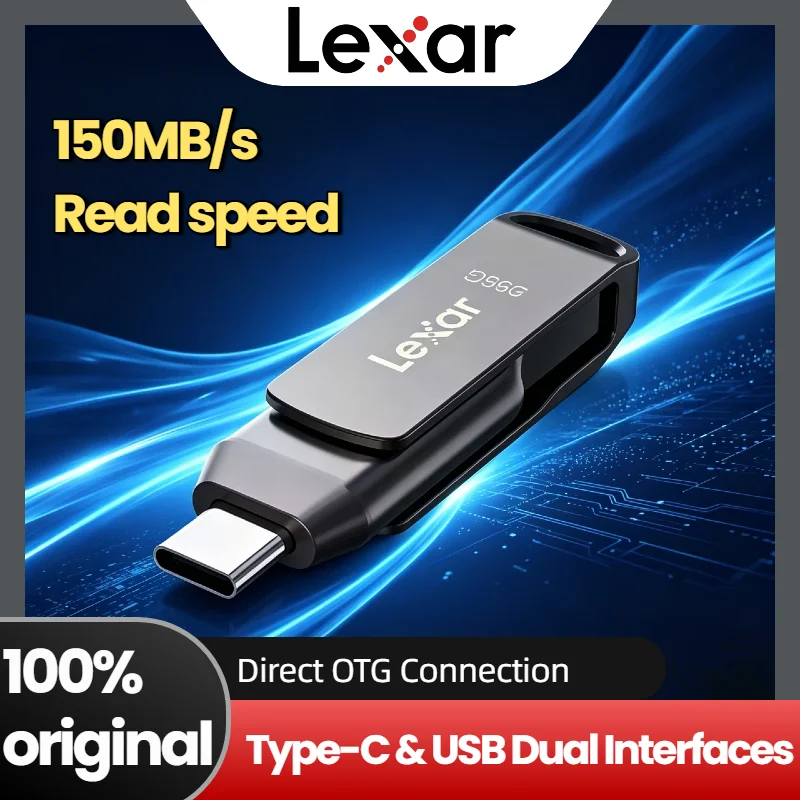 Lexar JumpDrive Dual Drive D400 USB 3.2 Type C Type A Flash Drive Metal Casing Storage Expansion for PC iPhone 15 4K Ultra Max