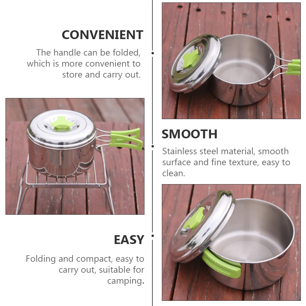

Gear Portable Pot Set Travel Camping Cookware Kit Stainless Steel Folding Outdoor