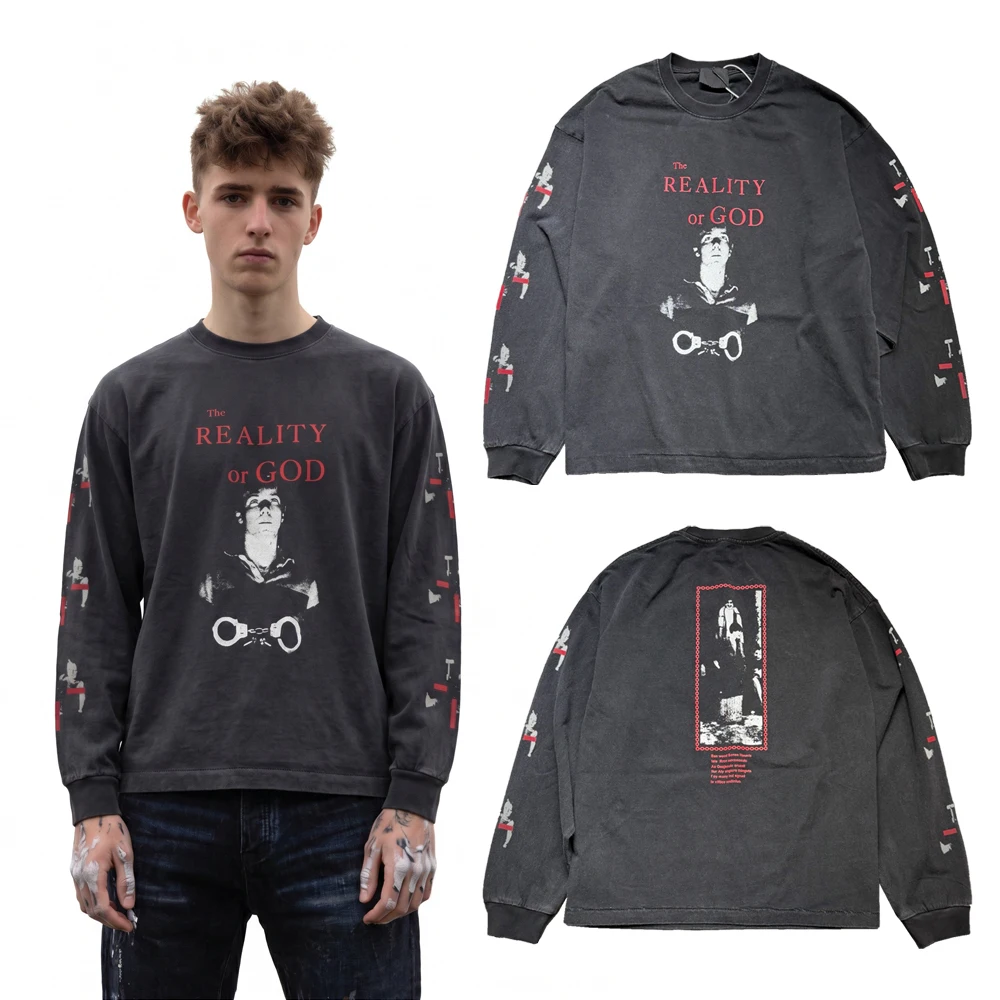 Y2k Streetwear Clothing Subculture Graphic Long Sleeve Tees Hiphop Street Style Cotton Casual Rock Revival Oversized T Shirt Man