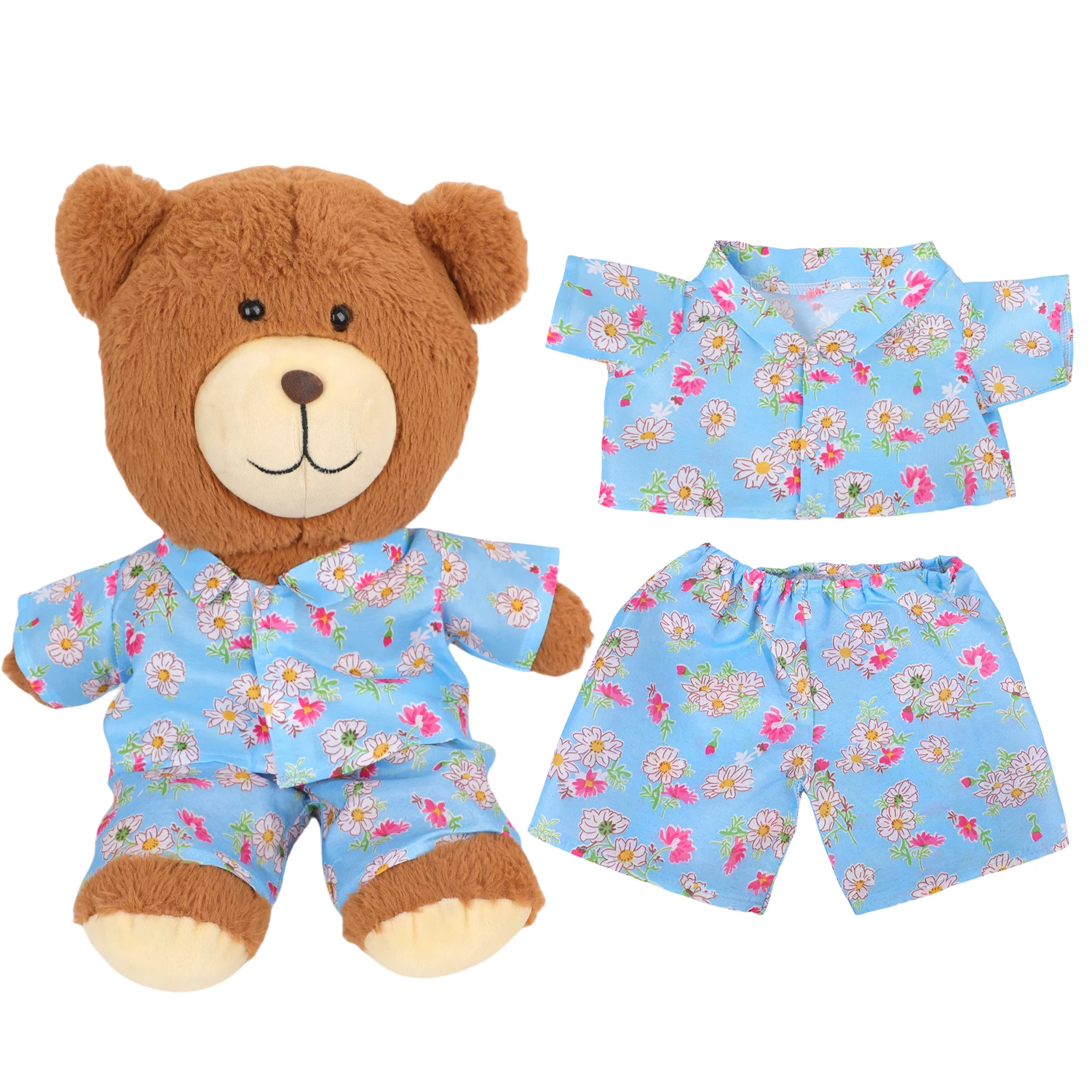 42cm Plush Bear Clothes Cartoon Print Shirt & Shorts Set, Casual Summer Outfit for 16-18 Inch Teddy Bear & Plush Dolls Toy Gift