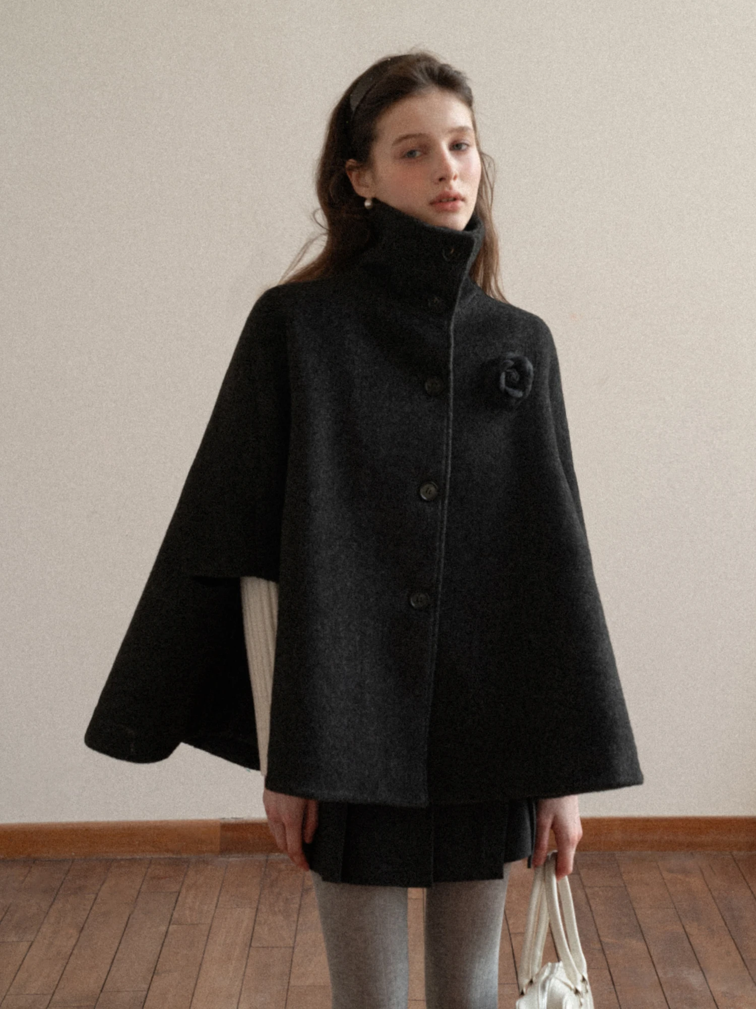 

Eggka Women's Woolen Coat Stand Collar Double-breasted Thiened Cotton Lined Deep ey Winter Faionable Top Open Front