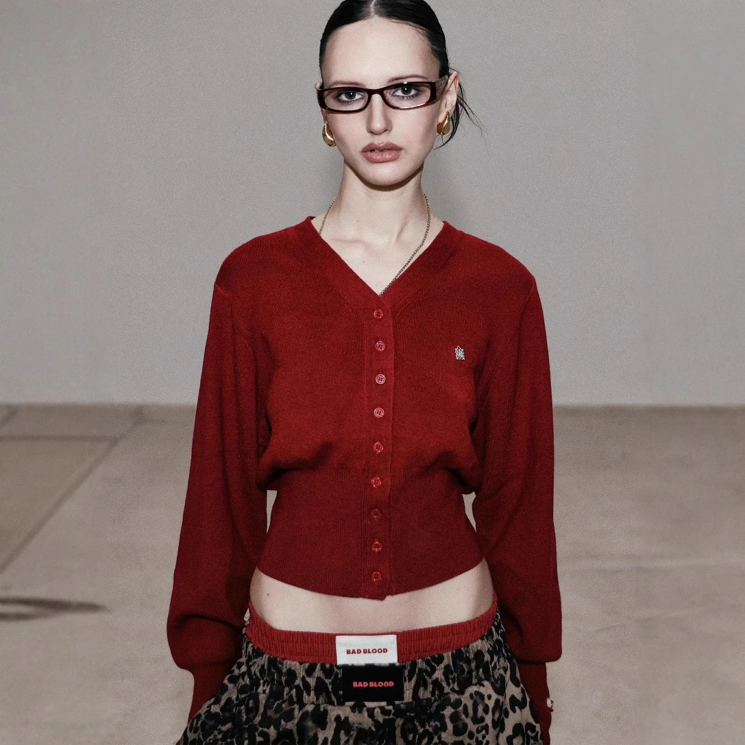 

Винтажный красный кардиган на пуговицах, вязаный топ, облегающий длинный женский топ из полиэстера и волокна