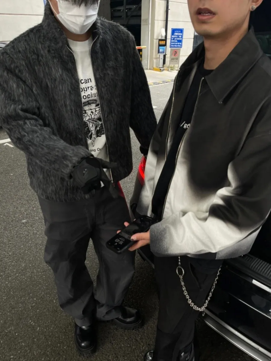 

Retro American Vibe Men's Woolen Jaet Autumn Winter Simple High Street Stand Collar ort Wide Outerwear Warmth Youth Faion
