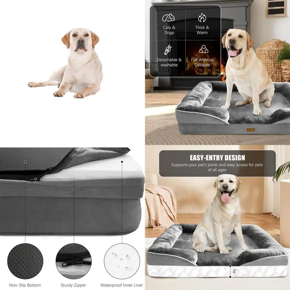 

Orthopedic Side-Support XL Dog Bed with Removable, Washable Cover, Waterproof Lining & Non-Slip Base - Grey
