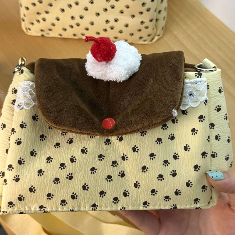 Kawaii Dog Paw Print Coin Purse Lace Splice Flap Exquisite Storage Bag Lightweight Multi‑compartment Daily Casual Cute Card Bag